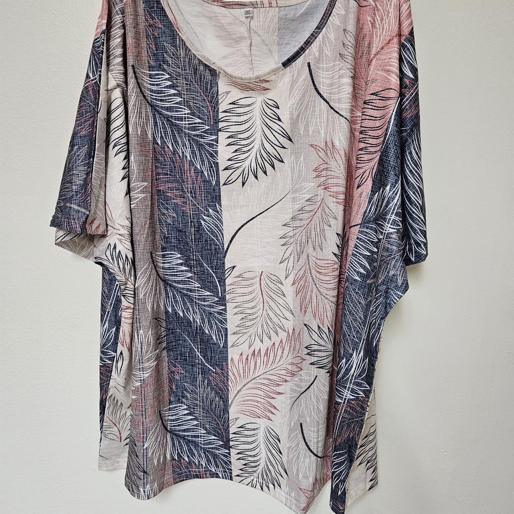 Women’s Floral Leaf Print Dolman Top - Pink, Navy & Cream